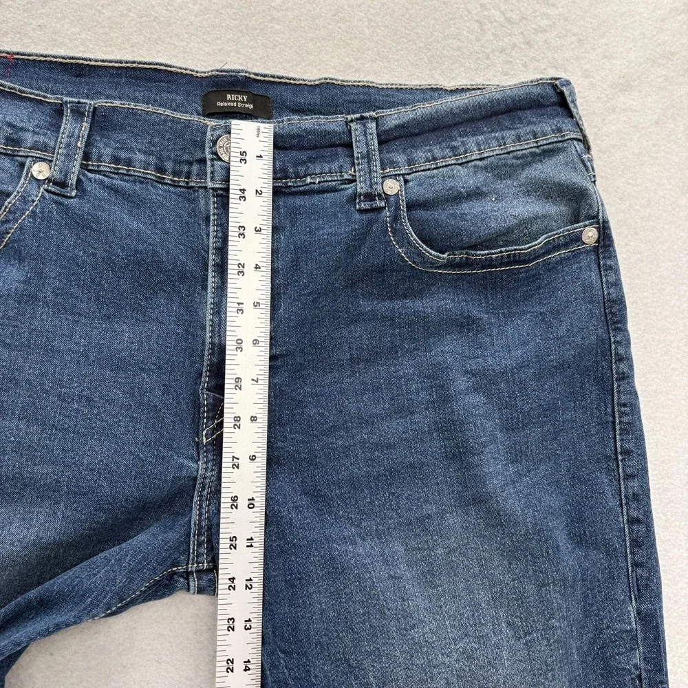 True Religion Ricky SN Flap Jeans Mens 40x32 Blue Relaxed Straight Stretch Denim